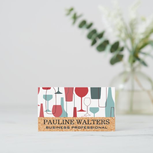 Wijnflessen en glazen patroon visitekaartje (Staand voorkant)