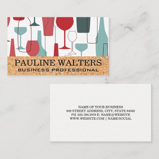 Wijnflessen en glazen patroon visitekaartje (Voorkant / Achterkant)