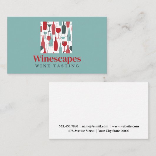 Wijnflessen en glazen | wijngaard | wijnmakerij visitekaartje (Voorkant / Achterkant)