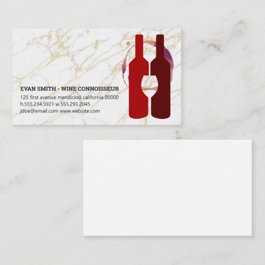 Wijnflessen Glas Rood | Goudmarmer Visitekaartje (Voorkant / Achterkant)
