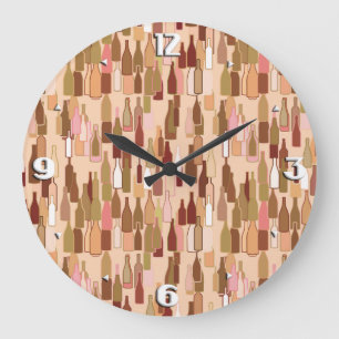 Wijnflessen, grondkleuren, lichte koraalachtergron grote klok
