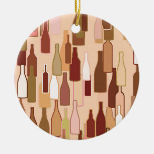 Wijnflessen, grondkleuren, lichte koraalachtergron keramisch ornament
