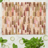 Wijnflessen, grondkleuren, lichte koraalachtergron theedoek (Gevouwen)