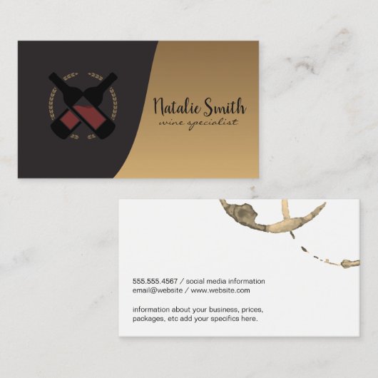 Wijnflessen | Klassieke Gouden Zwarte Zakelijke Ka Visitekaartje (Voorkant / Achterkant)