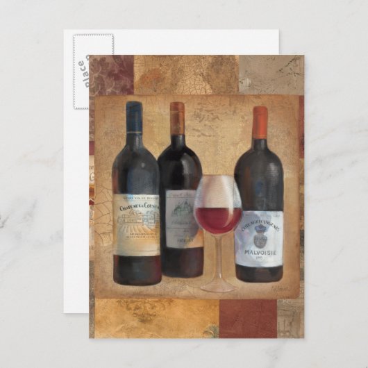 Wijnflessen met glas briefkaart (Voorkant / Achterkant)