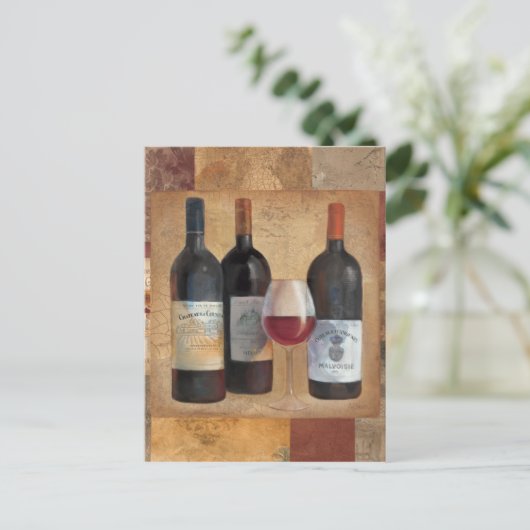 Wijnflessen met glas briefkaart (Staand voorkant)