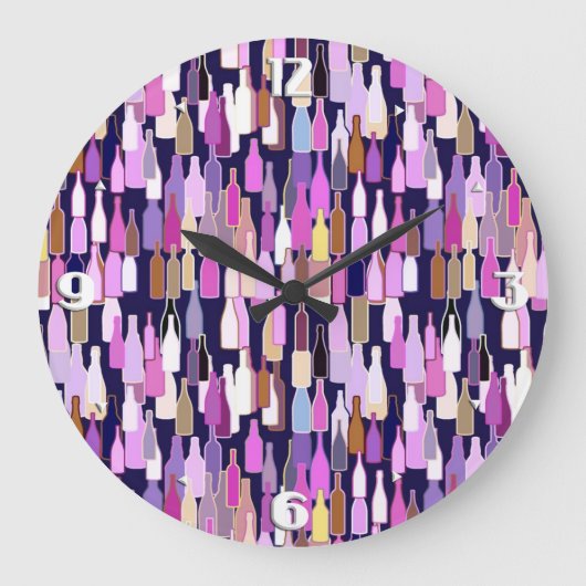 Wijnflessen, met meerdere kleuren, donkerblauwe ac grote klok (Voorkant)