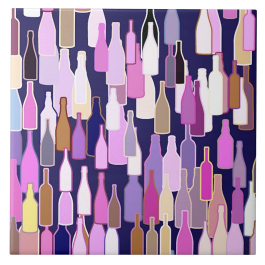 Wijnflessen, met meerdere kleuren, donkerblauwe ac tegeltje (Voorkant)