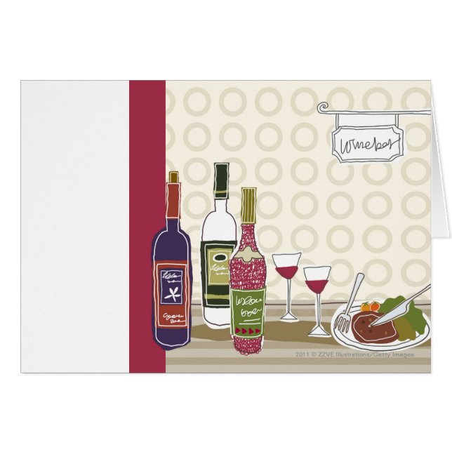 Wijnflessen met wijngaarden op tafel (Voorkant Horizontaal)