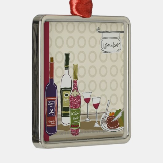 Wijnflessen met wijngaarden op tafel metalen ornament (Rechts)