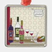 Wijnflessen met wijngaarden op tafel metalen ornament (Voorkant)