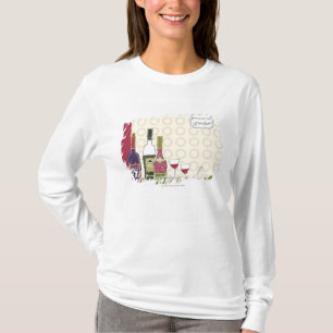 Wijnflessen met wijngaarden op tafel t-shirt