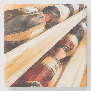 Wijnflessen op een rij stenen onderzetter