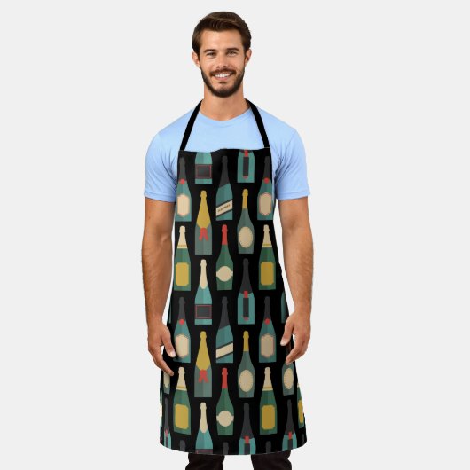 Wijnflessen personaliseren zwart schort (Gedragen)