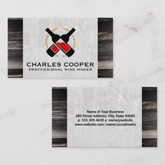 Wijnflessen | Visitekaartje van marmer en hout (Voorkant / Achterkant)