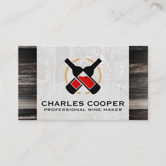 Wijnflessen | Visitekaartje van marmer en hout (Voorkant)