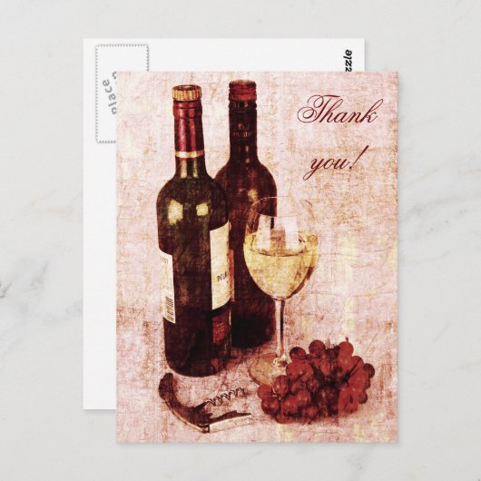 Wijnflessen, wijnglas en druiven briefkaart (Voorkant / Achterkant)