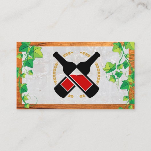 Wijnflessen | Wijnstokken | Steen en hout Visitekaartje (Voorkant)