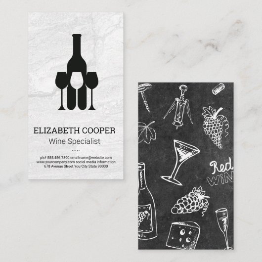 Wijnflessenglazen Logo | Marmeren achtergrond Visitekaartje (Voorkant / Achterkant)