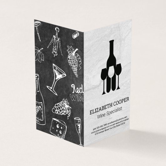 Wijnflessenglazen Logo | Marmeren achtergrond Visitekaartje (Buitenkant)