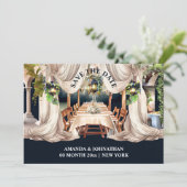 Wijngaard al fresco dineren chique wijnmakerij out save the date (Staand voorkant)