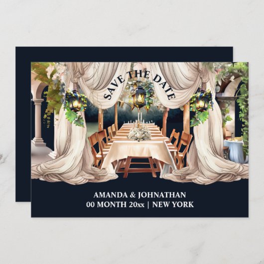 Wijngaard al fresco dineren chique wijnmakerij out save the date (Voorkant / Achterkant)