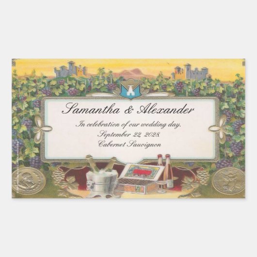 Wijngaard Bruiloft Gepersonaliseerde Wijnfles Labe Rechthoekige Sticker (Voorkant)