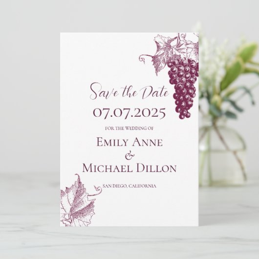 Wijngaard Bruiloft Save the Date Kaart (Staand voorkant)