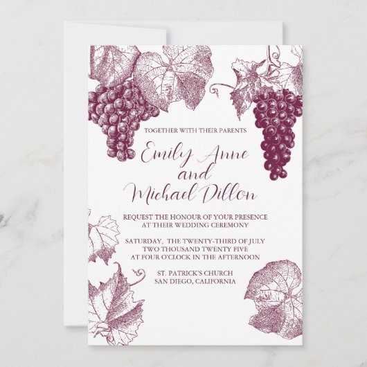 Wijngaard bruiloft uitnodiging in bordeaux rood (Voorkant)