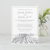 Wijngaard bruiloft uitnodiging met gebouw tekening (Staand voorkant)