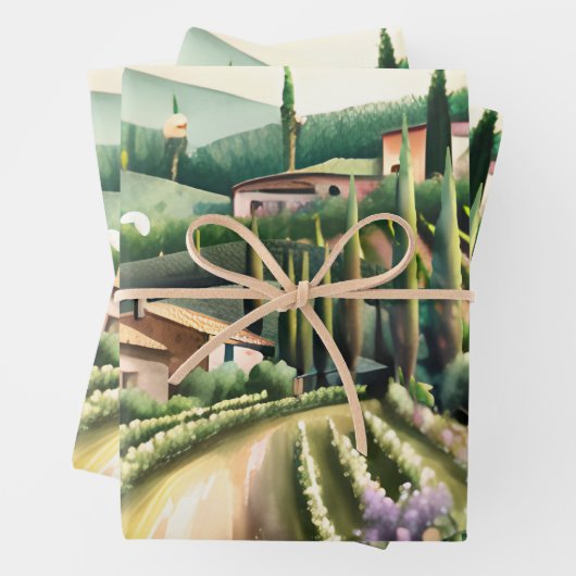Wijngaard decoupage - Toscaans boerderij landschap Inpakpapier Vel (In situ)