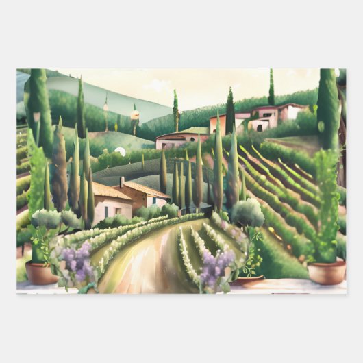 Wijngaard decoupage - Toscaans boerderij landschap Inpakpapier Vel (Voorkant)