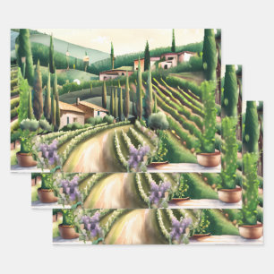 Wijngaard decoupage - Toscaans boerderij landschap Inpakpapier Vel
