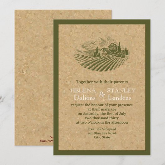 wijngaard en kurk beige, rode bruiloft kaart (Voorkant / Achterkant)