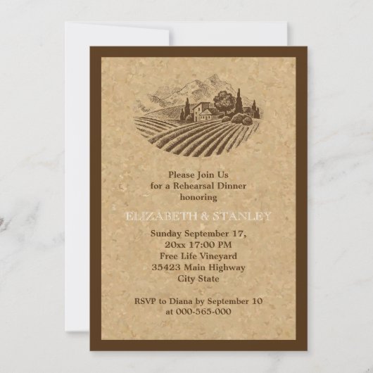  wijngaard en kurk bruiloft repetitie diner kaart (Voorkant)