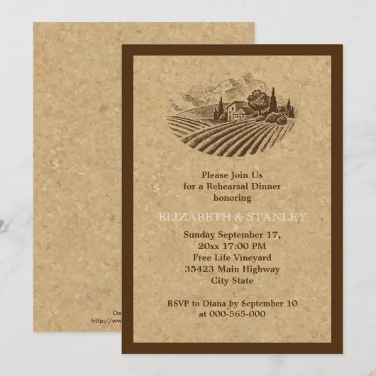  wijngaard en kurk bruiloft repetitie diner kaart (Voorkant / Achterkant)