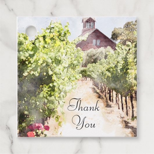 Wijngaard en Rode Schuur Waterverf Bruiloft Bedankjes Labels (Voorkant)
