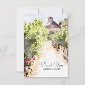 Wijngaard en Rode Schuur Waterverf Bruiloft Bedankkaart (Voorkant)