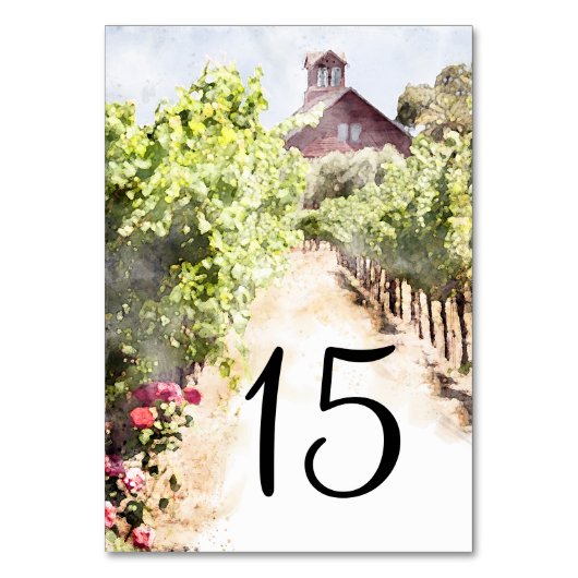 Wijngaard en Rode Schuur Waterverf Bruiloft Kaart (Voorkant)