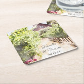 Wijngaard en Rode Schuur Waterverf Bruiloft Kartonnen Onderzetters (Schuin)