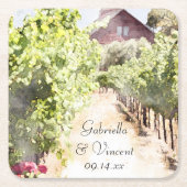 Wijngaard en Rode Schuur Waterverf Bruiloft Kartonnen Onderzetters (Voorkant)