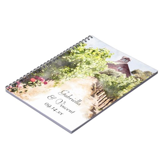 Wijngaard en Rode Schuur Waterverf Bruiloft Notitieboek (Linkerzijde)