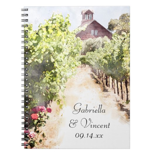Wijngaard en Rode Schuur Waterverf Bruiloft Notitieboek (Voorkant)