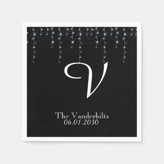 Wijngaard Midnight Monogram Bruiloft Servet (Voorkant)