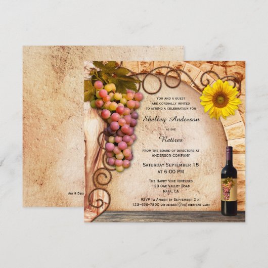 Wijngaard of wijn thema Pensioen Party uitnodiging (Voorkant / Achterkant)