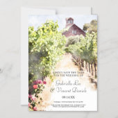 Wijngaard Rode Schuur Waterverf Bruiloft Save the  Magnetische Uitnodiging (Voorkant)