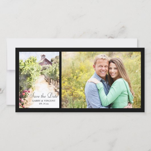 Wijngaard Rode Schuur Waterverf Bruiloft Save the  Save The Date (Voorkant)