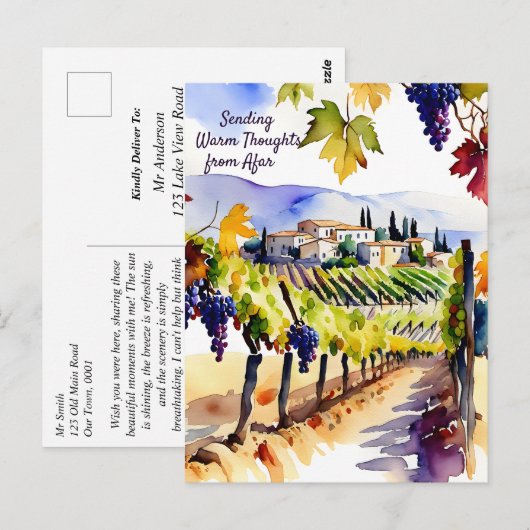 Wijngaard waterverf denken aan u briefkaart (Voorkant / Achterkant)