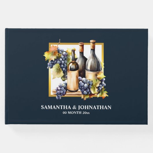 Wijngaard wijn boerderij waterverf flessen druiven gastenboek (Voorkant)