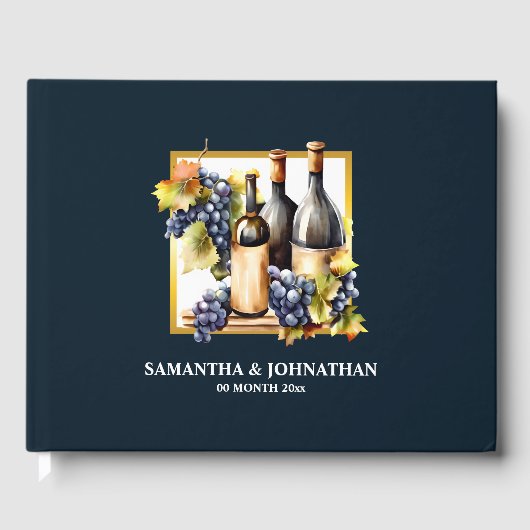 Wijngaard wijn boerderij waterverf flessen druiven gastenboek (Voorkant)